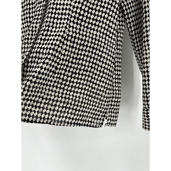 Rena Rowan Vintage Blouse Womens 6 Black White Grid Diamond Long Sleeve Top - Picture 10 of 16